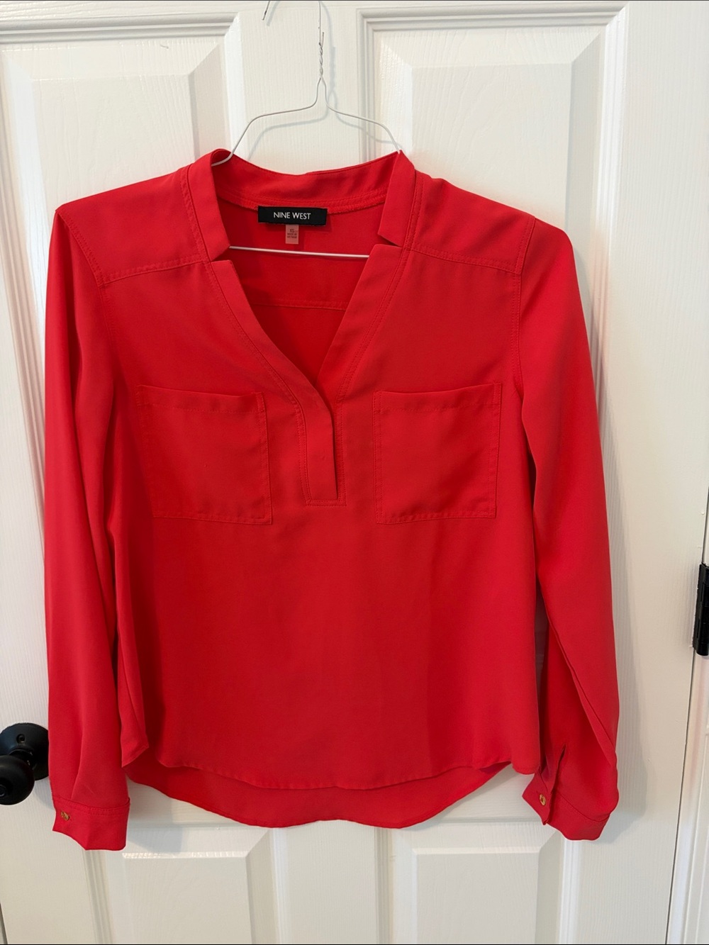 Nine West Split-Neck Long Sleeve Blouse